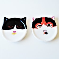 Bandwagon 4” Ceramic Cat Coasters, Set/2