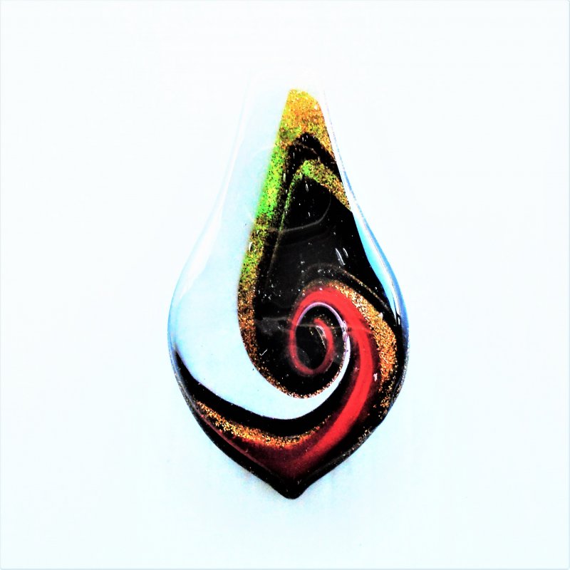 Bohemian Hippie Style glass artwork teardrop pendant. Brown, red, and white swirling colors. 2.5x1.25 inch. Never worn.