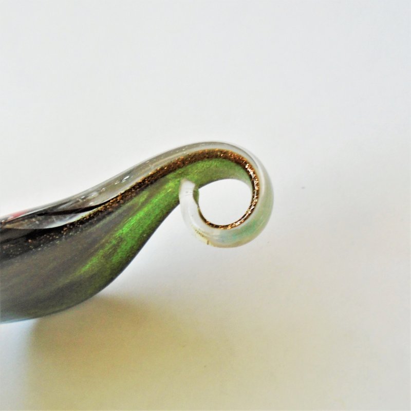 Bohemian Hippie Style glass artwork teardrop pendant. Green in color and shaped like a leaf. 2.75x1.5 inch. Never worn.
