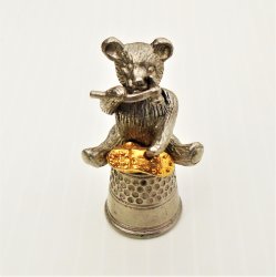 Bear Doing Shoe Repair, Animated Pewter Thimble