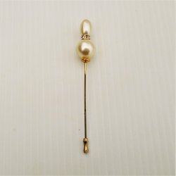 Stick Pin, Double Faux Pearls with Rhinestone Top, 4.5 inch
