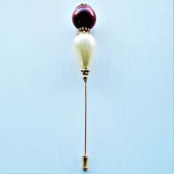 Stick Pin, Large Acrylic Bead and Faux Pearl Top, 5 inch