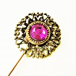 Stick Pin, Gold Tone w/ Pink Stone, 5.25 inch