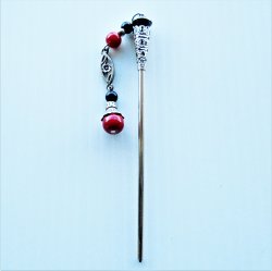 Hair Stick Pin with Tassel, 4.75 inch, Silvertone