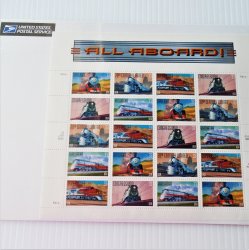 All Aboard, Railroad Train USPS Stamp Sheet, 20 x .33 cent