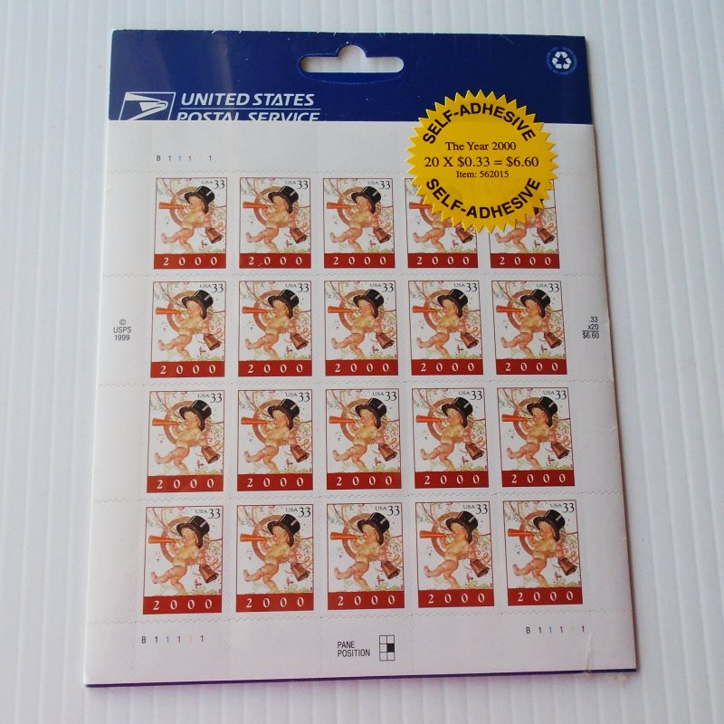The Year 2000 USPS full pane stamp sheet, 20 x .33 cent. Sealed and in mint condition.