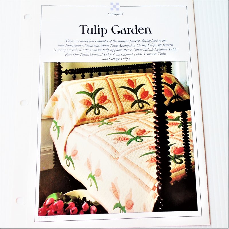 Tulip Garden quilt pattern. Comes with pattern and templates for producing an 86 by 105 inch quilt.