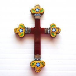 Religious Cross, 2x3 inch, Maroon with Flowers