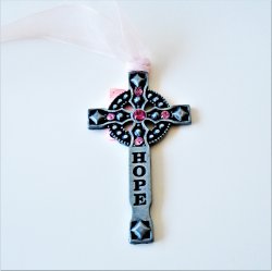 Gloria Duchin ‘Hope’ Cross, 2.5”, Pewter w/ Pink Rhinestones