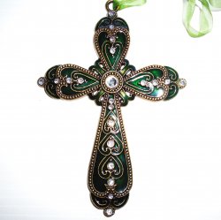 Cross, Deep Green w Rhinestones, 4 x 5 inch