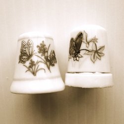 Butterflies on Flowers, 2 Porcelain Thimbles