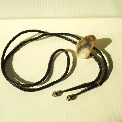 Black and Gray Polished Agate Bolo Tie, 40.5 inch Cord
