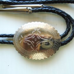 Silver Disc Oval Bolo Tie, 1.5x2 inch, 36 inch Cord