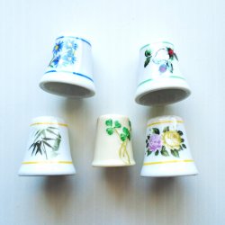 Collectible Porcelain Thimbles, Qty of 5 Floral Themed