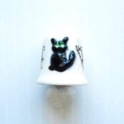 Black Cat Good Luck Porcelain Thimble