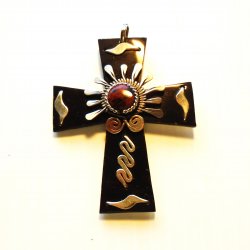 Silvertone and Black Acrylic Cross, Necklace Ornament Décor