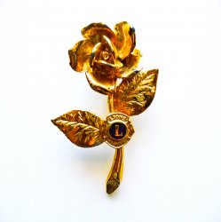 Ladies Lions Club Rose Flower Pin Brooch, Vintage 1970-1980s