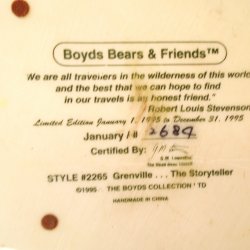 '.Boyds Bears 2265 Grenville.'
