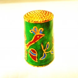 Peacock Thimble, Cloisonne, Turquoise and Red