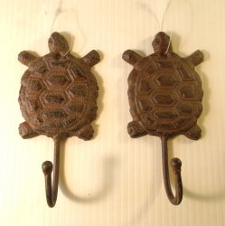 Turtle Wrought or Cast Iron Wall Hooks, 2pcs, 5.5 inch