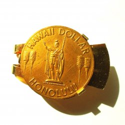 Honolulu Hawaii Dollar Brass Money Clip, Mid 1970s