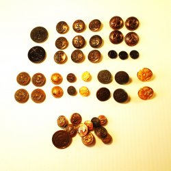 Vintage Military Uniform Buttons, Qty of 45, Various sizes