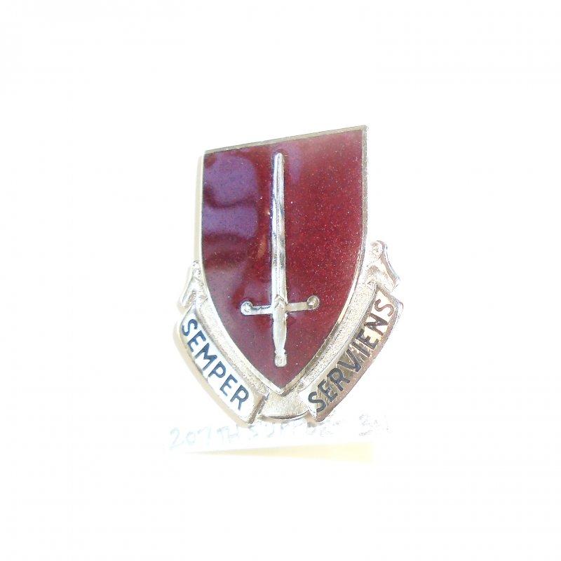207th U.S. Army Support Quartermaster DUI Insignia Pin. It has the motto “Semper Serviens