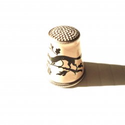 Vintage Thimble, Black Cat in Tree Silhouette, Austria