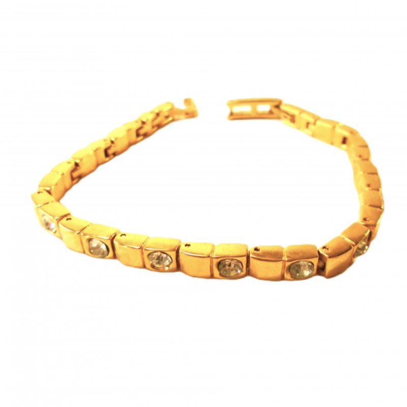Gold tone 7.5 inch bracelet with 13 CZ stones. Possible gold fill. Estate find.