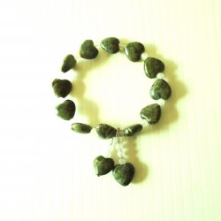 Tourmaline Stone Heart Bracelet, Green and Black Marbled