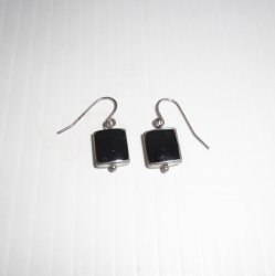 Black Onyx Pierced Earrings, 3/8 inch stones
