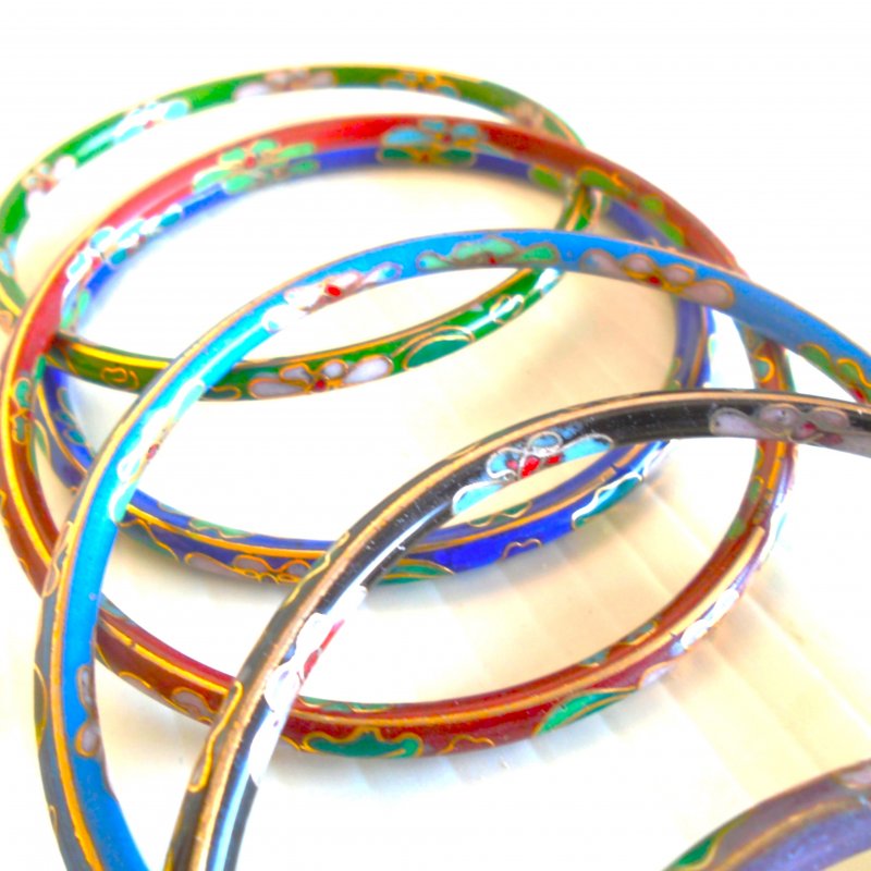 Set of 6 cloisonne bangle bracelets. 3.5 inch wrist opening.