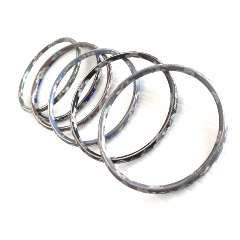Set of 6 cloisonne bangle bracelets. 3.5 inch wrist opening.