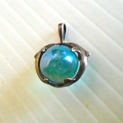 Dolphins on Blue Orb Pendant, Signed, 925