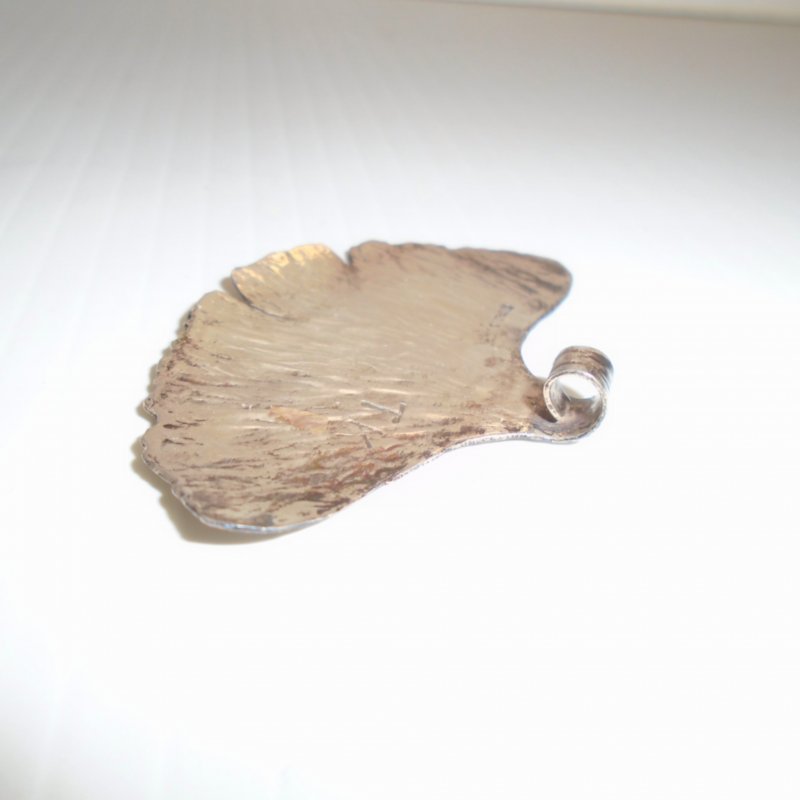 Ginkgo tree leaf pendant. Native tree of East Asia. Stamped “Sterling