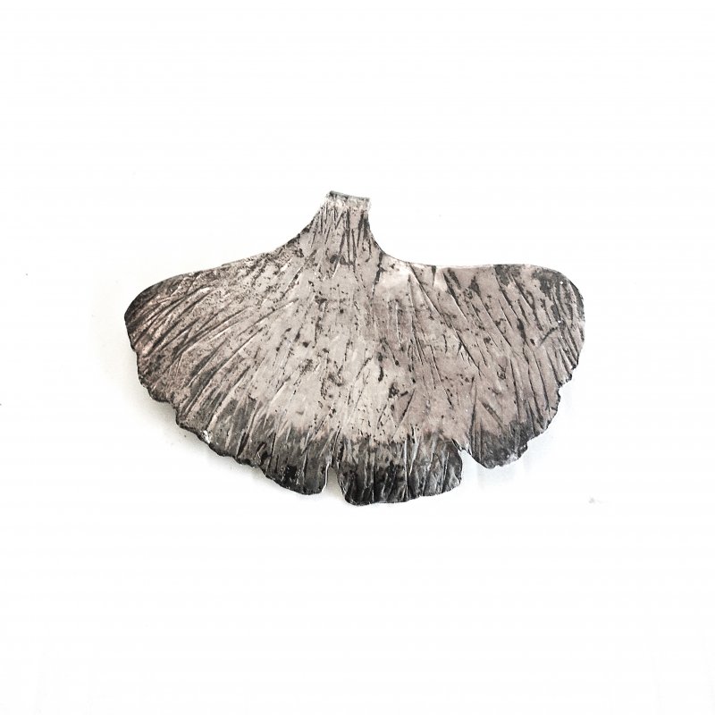 Ginkgo tree leaf pendant. Native tree of East Asia. Stamped “Sterling