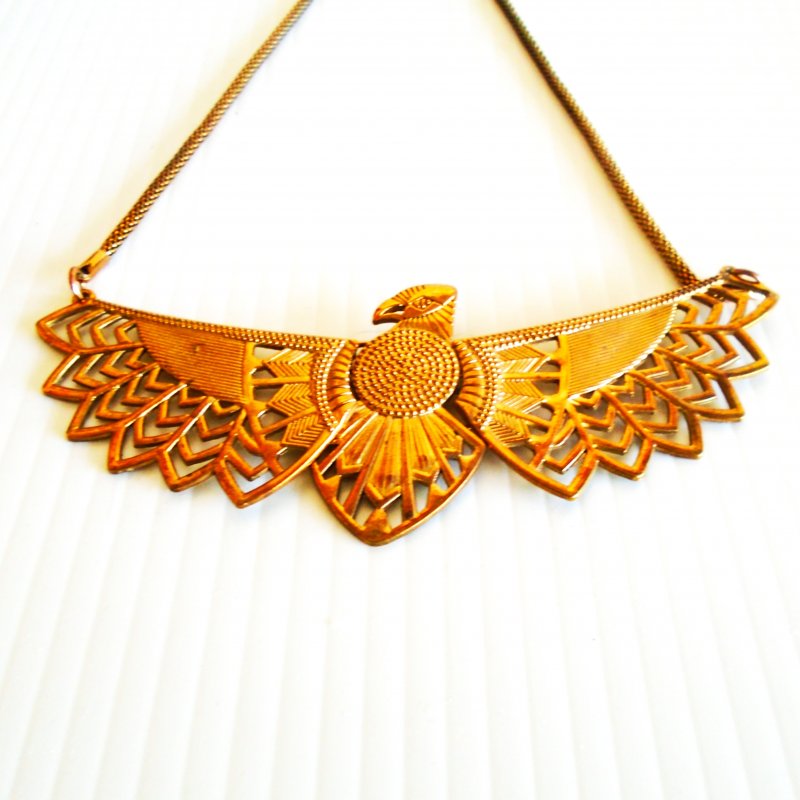 Eagle Bib Necklace, Egyptian Revival Style. Dates to late 1980s. Approx 21” long.