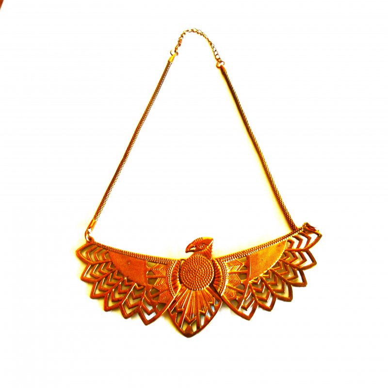 Eagle Bib Necklace, Egyptian Revival Style. Dates to late 1980s. Approx 21” long.