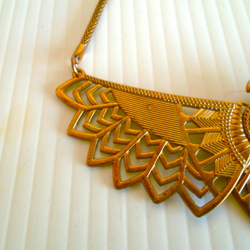 Eagle Bib Necklace, Egyptian Revival Style. Dates to late 1980s. Approx 21” long.