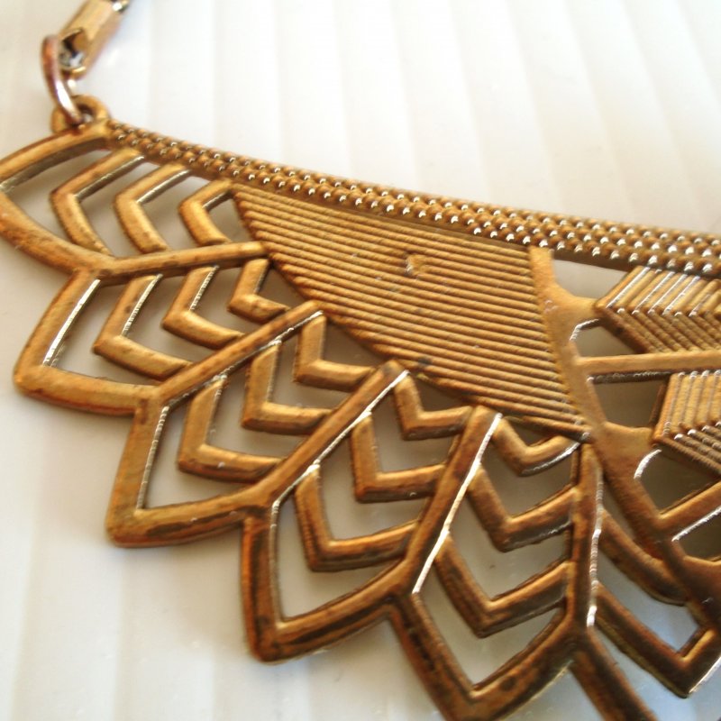 Eagle Bib Necklace, Egyptian Revival Style. Dates to late 1980s. Approx 21” long.