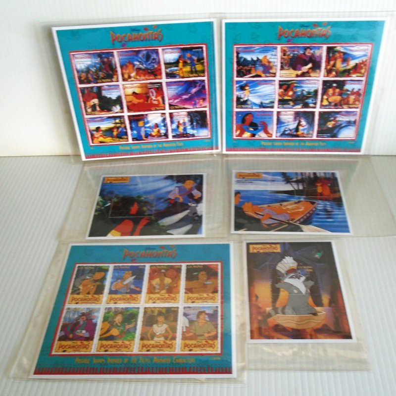 Country of Guyana Disney Pocahontas Stamps, 6 Different Sheets