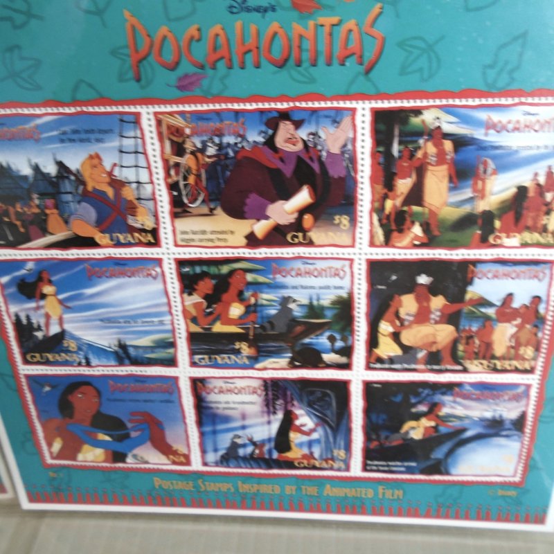 Country of Guyana Disney Pocahontas Stamps, 6 Different Sheets