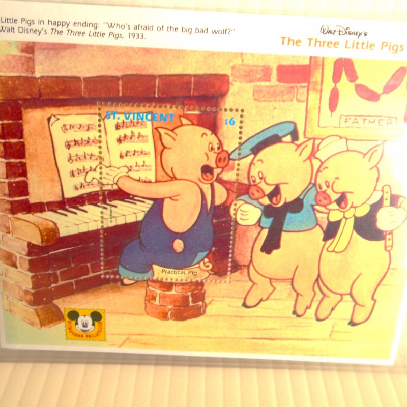 Country of St. Vincent Disney 3 Little Pigs Stamp Sheets, 3 Different Sheets