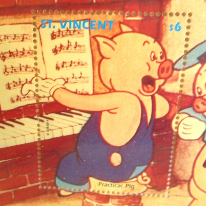 Country of St. Vincent Disney 3 Little Pigs Stamp Sheets, 3 Different Sheets