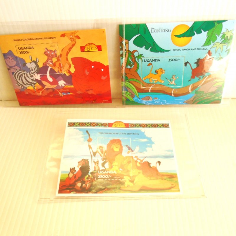 Country of Uganda Disney Lion King 3 stamp sheets. 1994