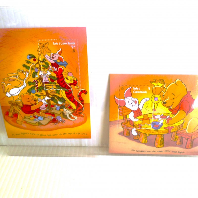 Turks & Caicos Disney Winnie the Pooh 2 postal stamp sheets. 1996