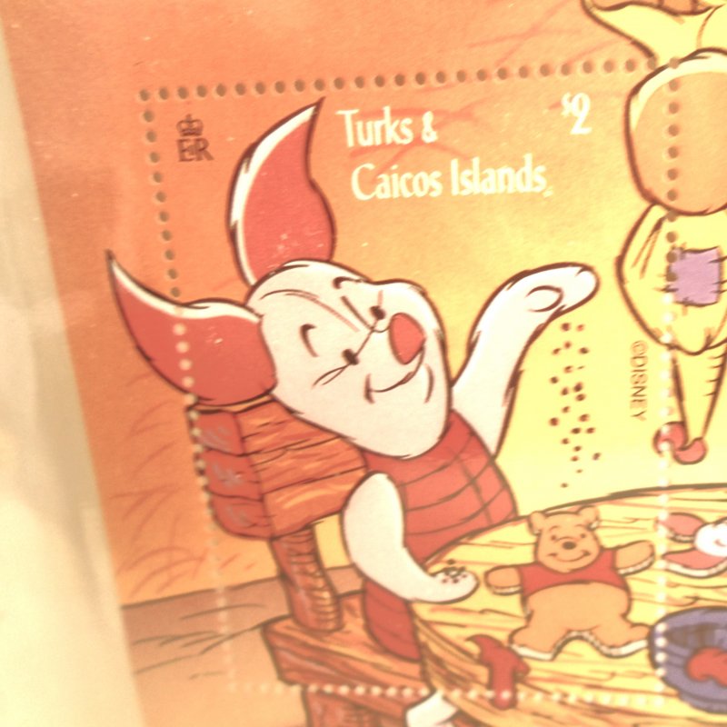 Turks & Caicos Disney Winnie the Pooh 2 postal stamp sheets. 1996