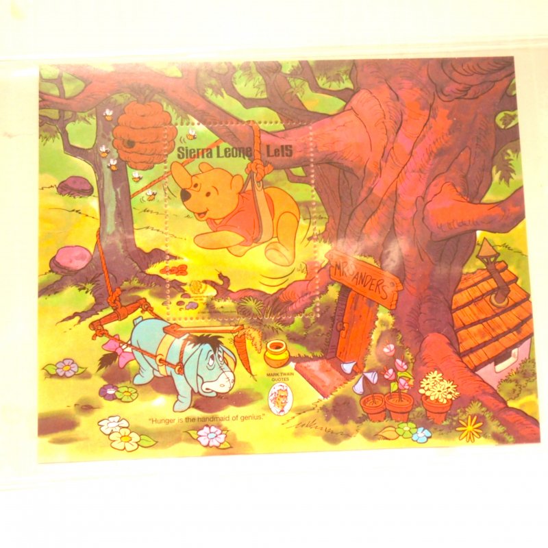 Sierra Leone Disney Winnie the Pooh postal stamp sheet. 1985