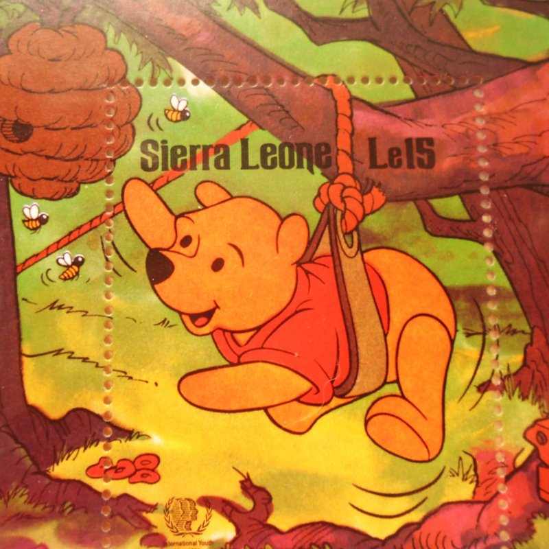 Sierra Leone Disney Winnie the Pooh postal stamp sheet. 1985