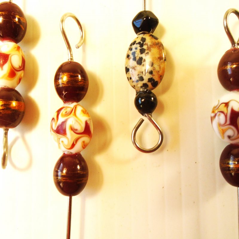 Cocktail Appetizer Horderves Picks, Art Deco Style Qty of 4 brown marbled in color.